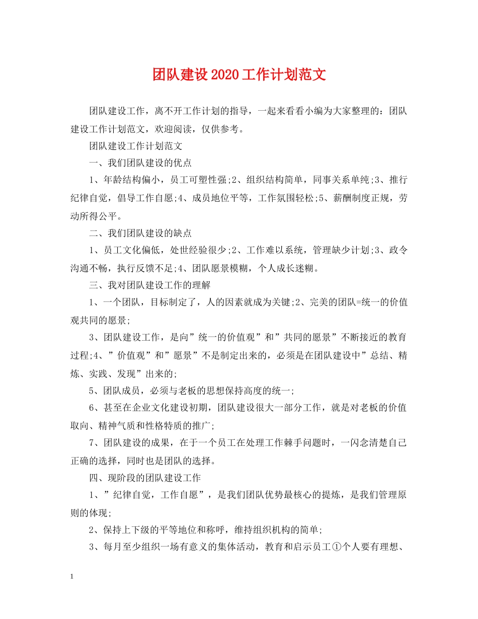 团队建设2020工作计划范文 _第1页