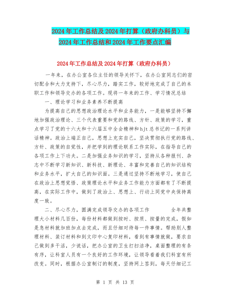 2024年工作总结及2024年打算与2024年工作总结和2024年工作要点汇编_第1页