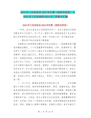 2024年工作总结及2024年打算与2024年工作总结和2024年工作要点汇编