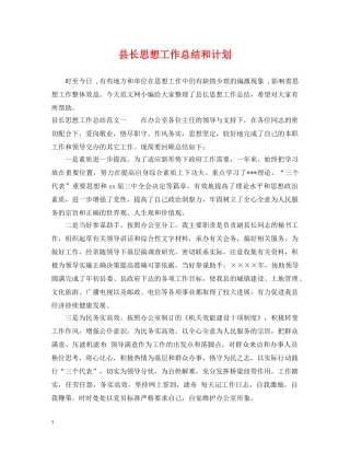 县长思想工作总结和计划 