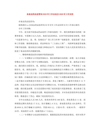 县食品药品监管局2020年工作总结及2020年工作安排 