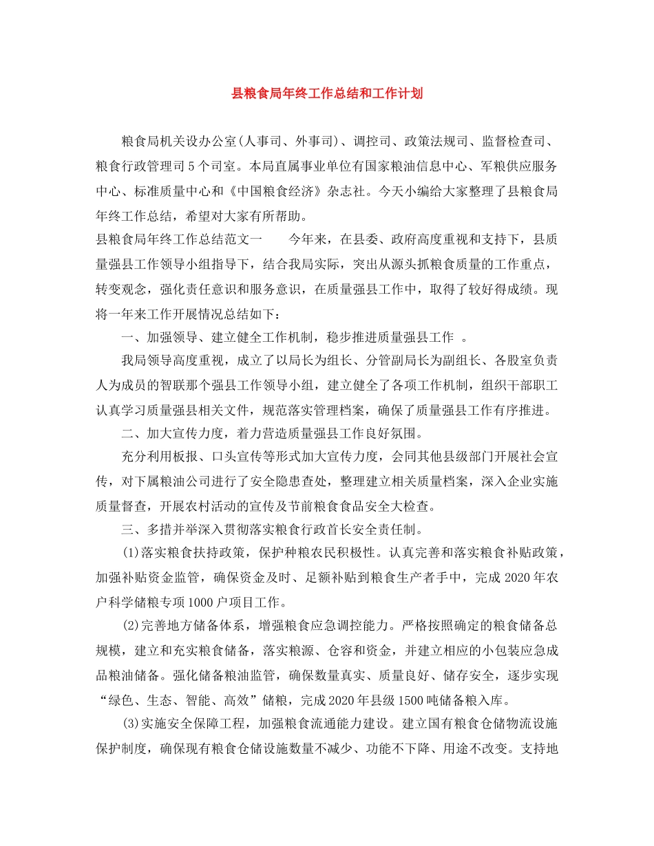 县粮食局年终工作总结和工作计划 _第1页