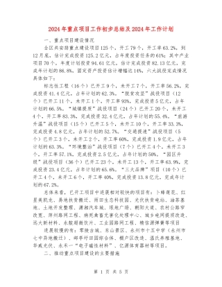 2024年重点项目工作初步总结及2024年工作计划