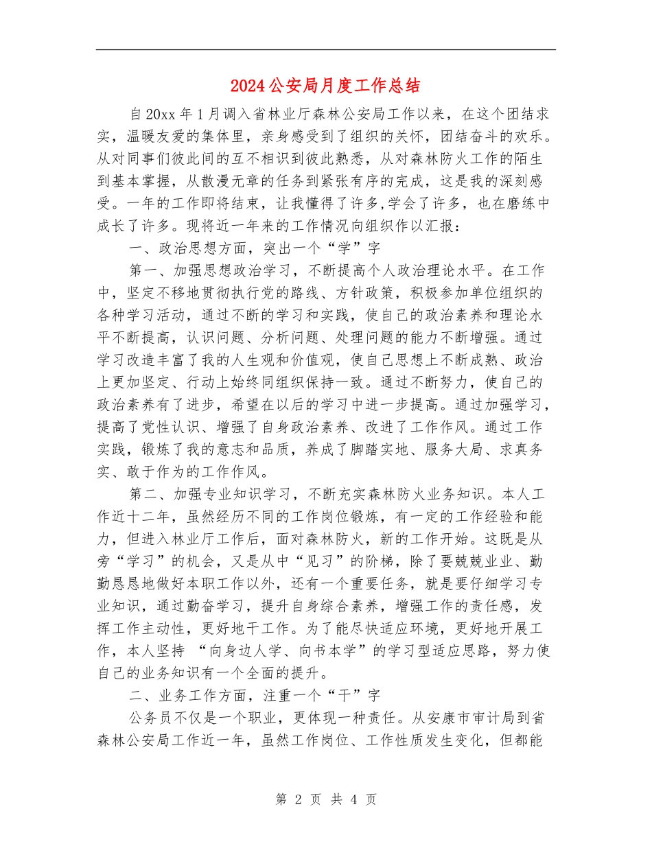 2024公安局月度工作总结_第2页