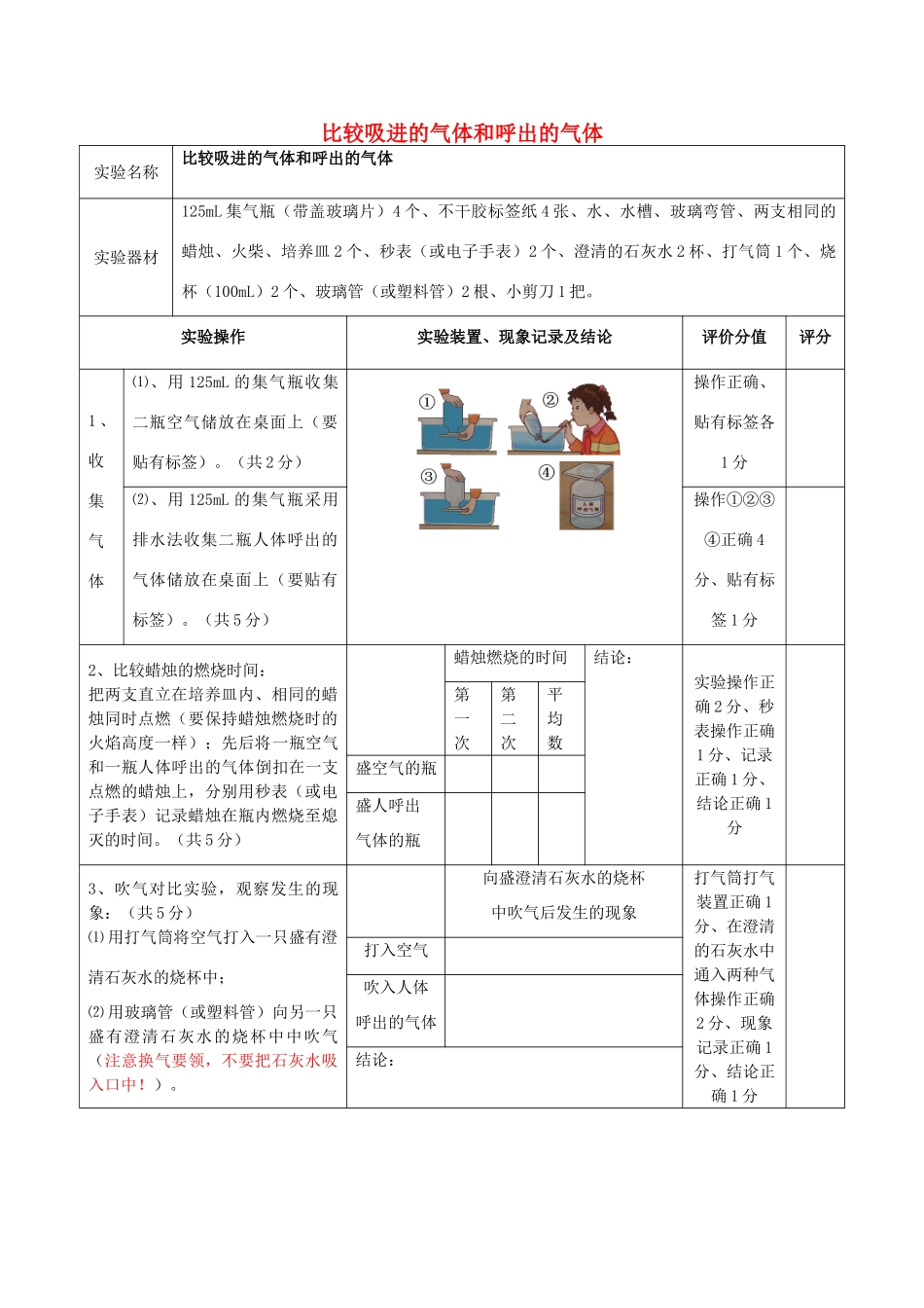 秋五年级科学上册 1.2《比较吸进的气体和呼出的气体》教案 湘教版-湘教版小学五年级上册自然科学教案_第1页