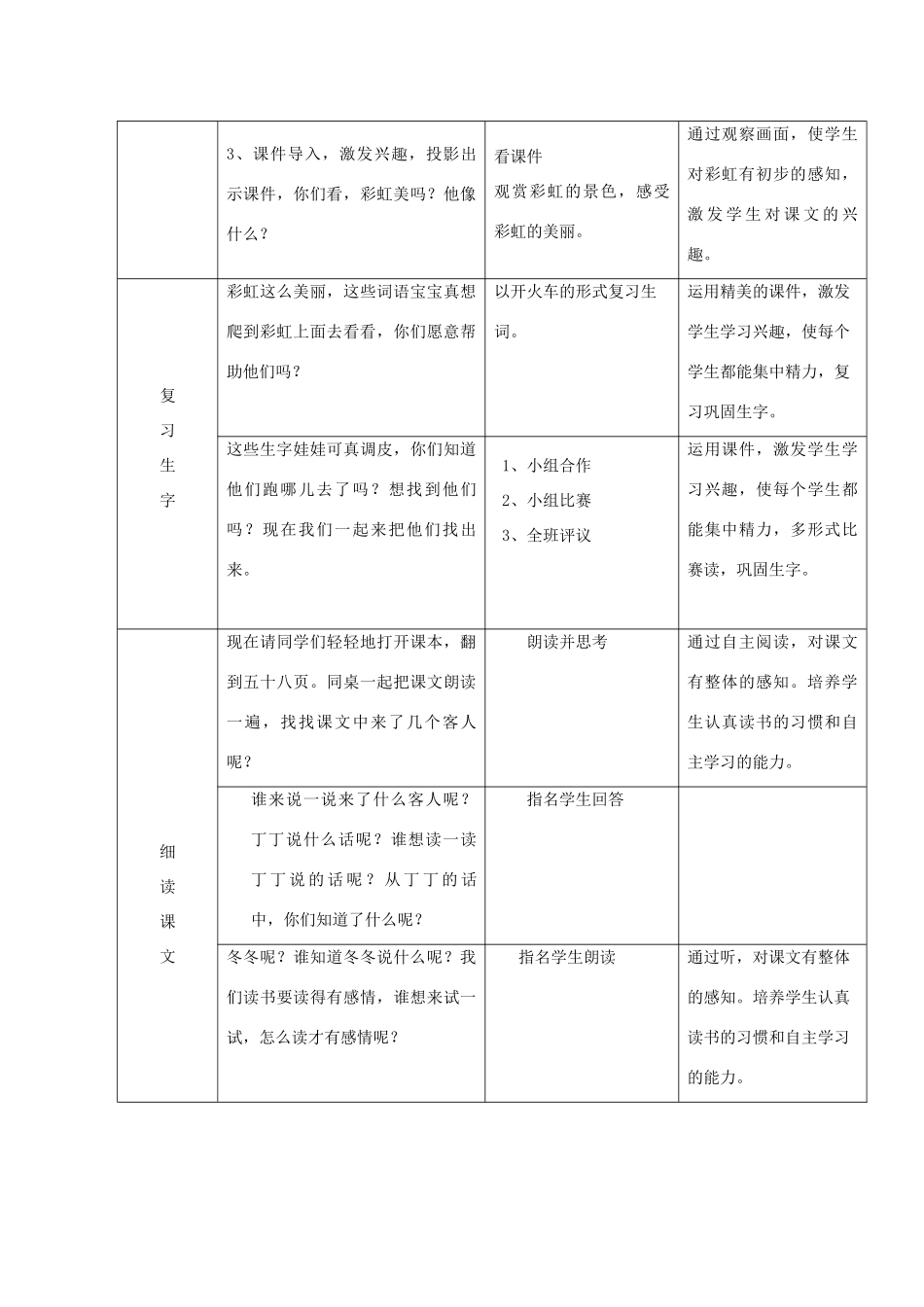 秋一年级语文下册《美丽的彩虹》教案 北师大版-北师大版小学一年级下册语文教案_第3页