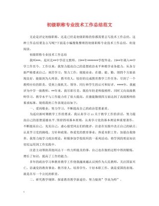 初级职称专业技术工作总结范文 