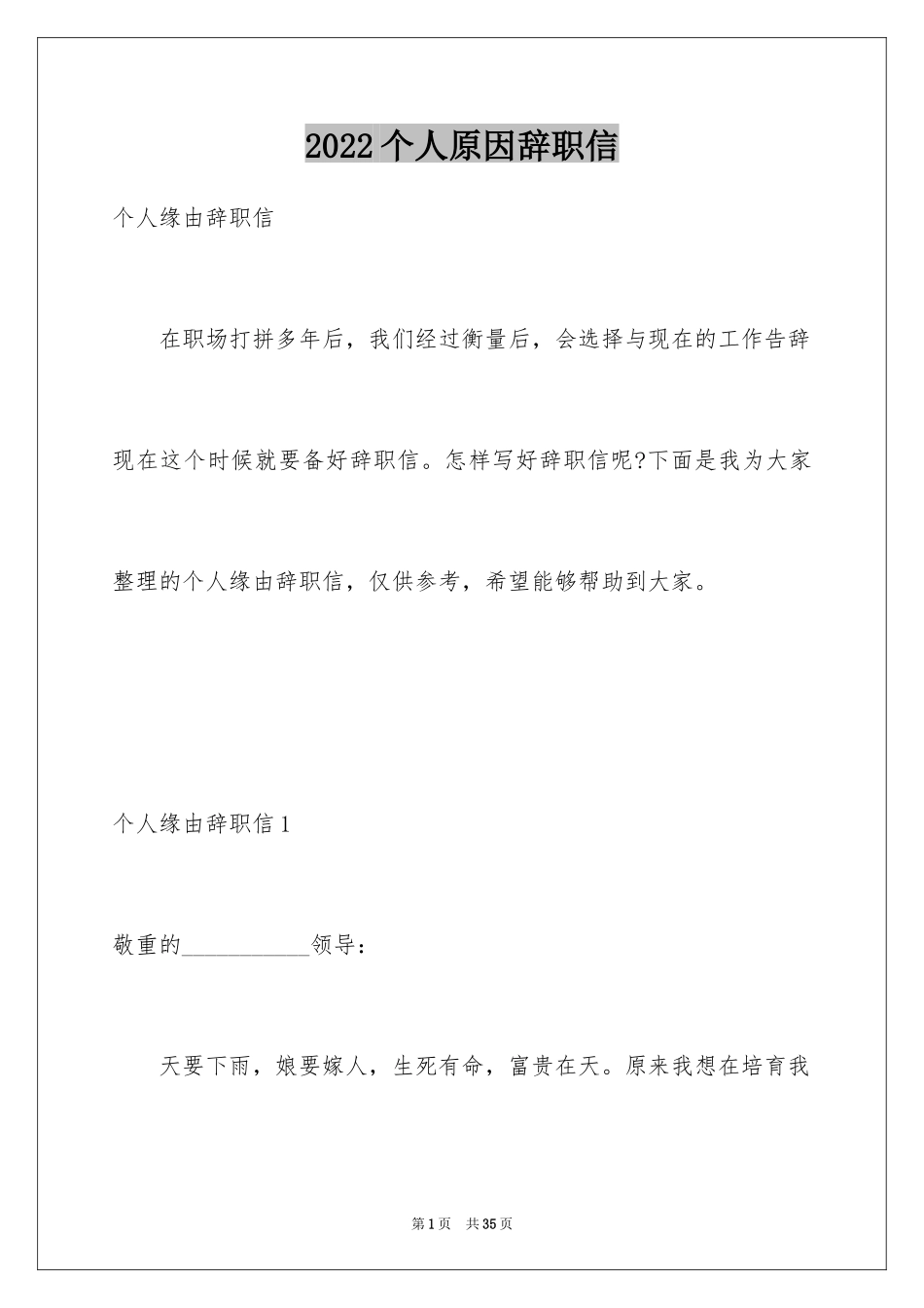 2024个人原因辞职信_143_第1页