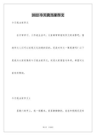 2024今天我当家作文