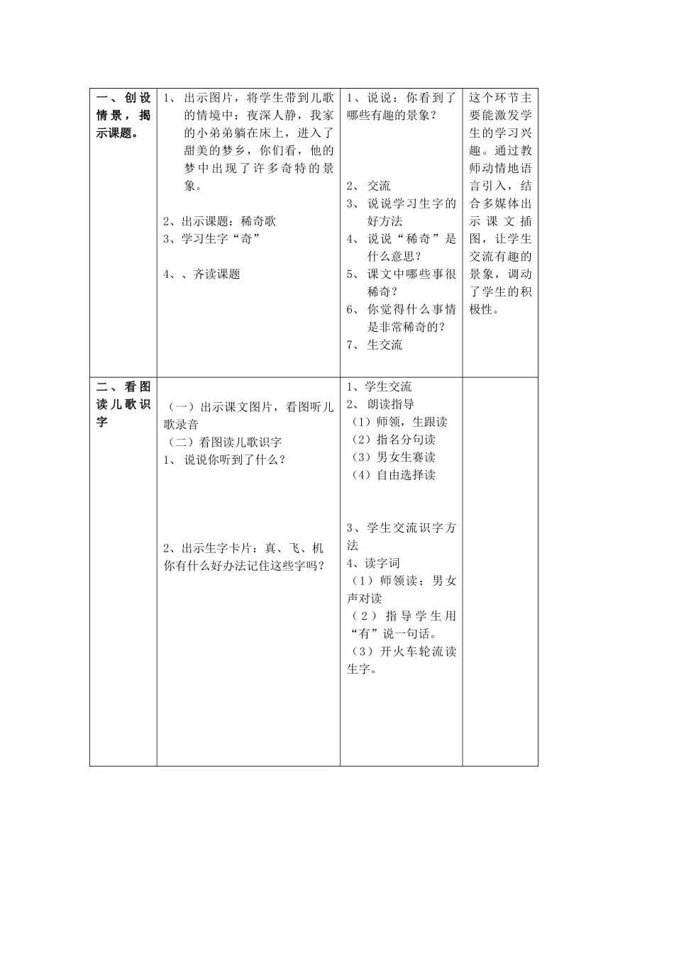 秋一年级语文上册《稀奇歌》教学设计 沪教版-沪教版小学一年级上册语文教案_第2页