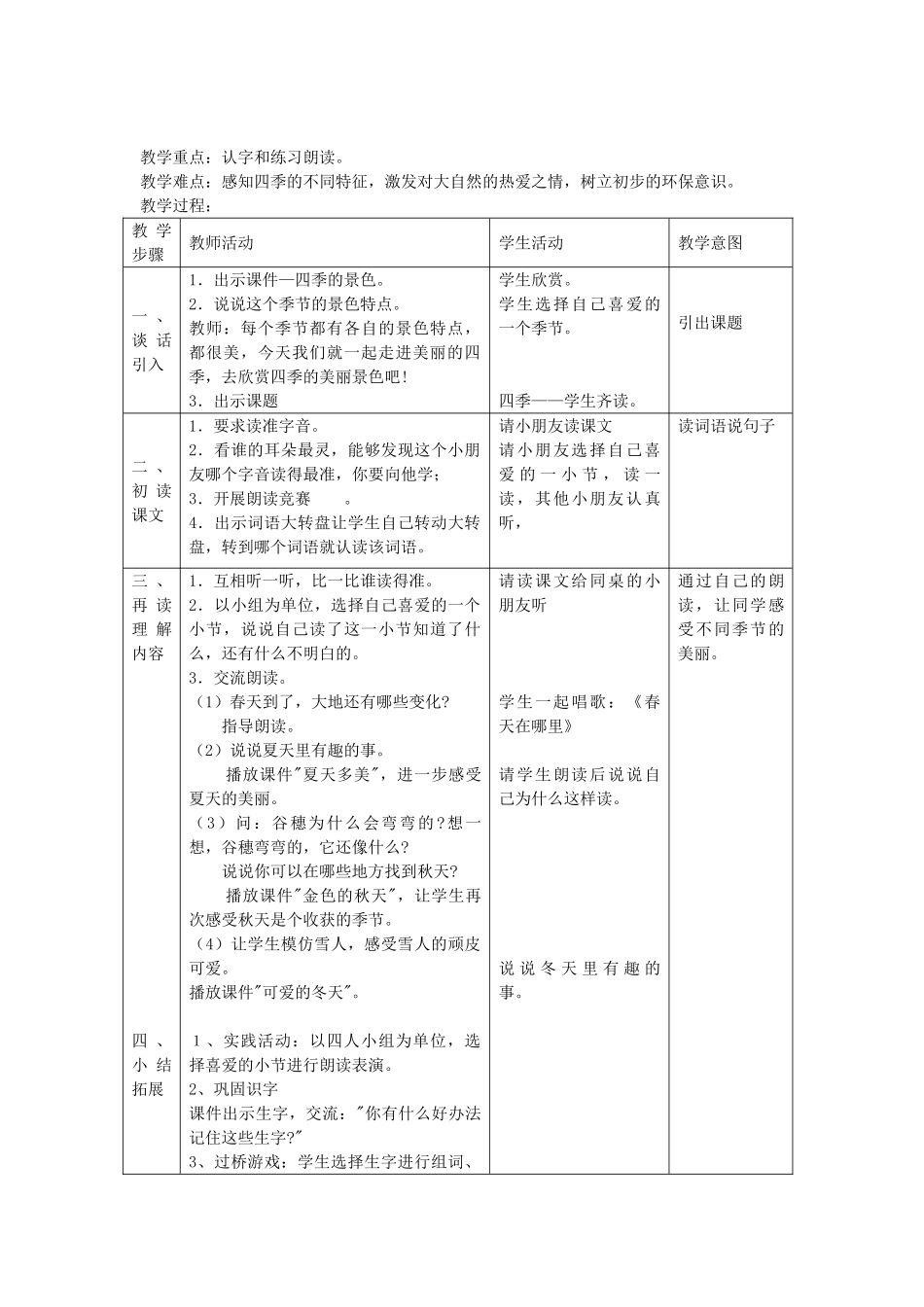 秋一年级语文上册《四季歌》教学设计 沪教版-沪教版小学一年级上册语文教案_第2页