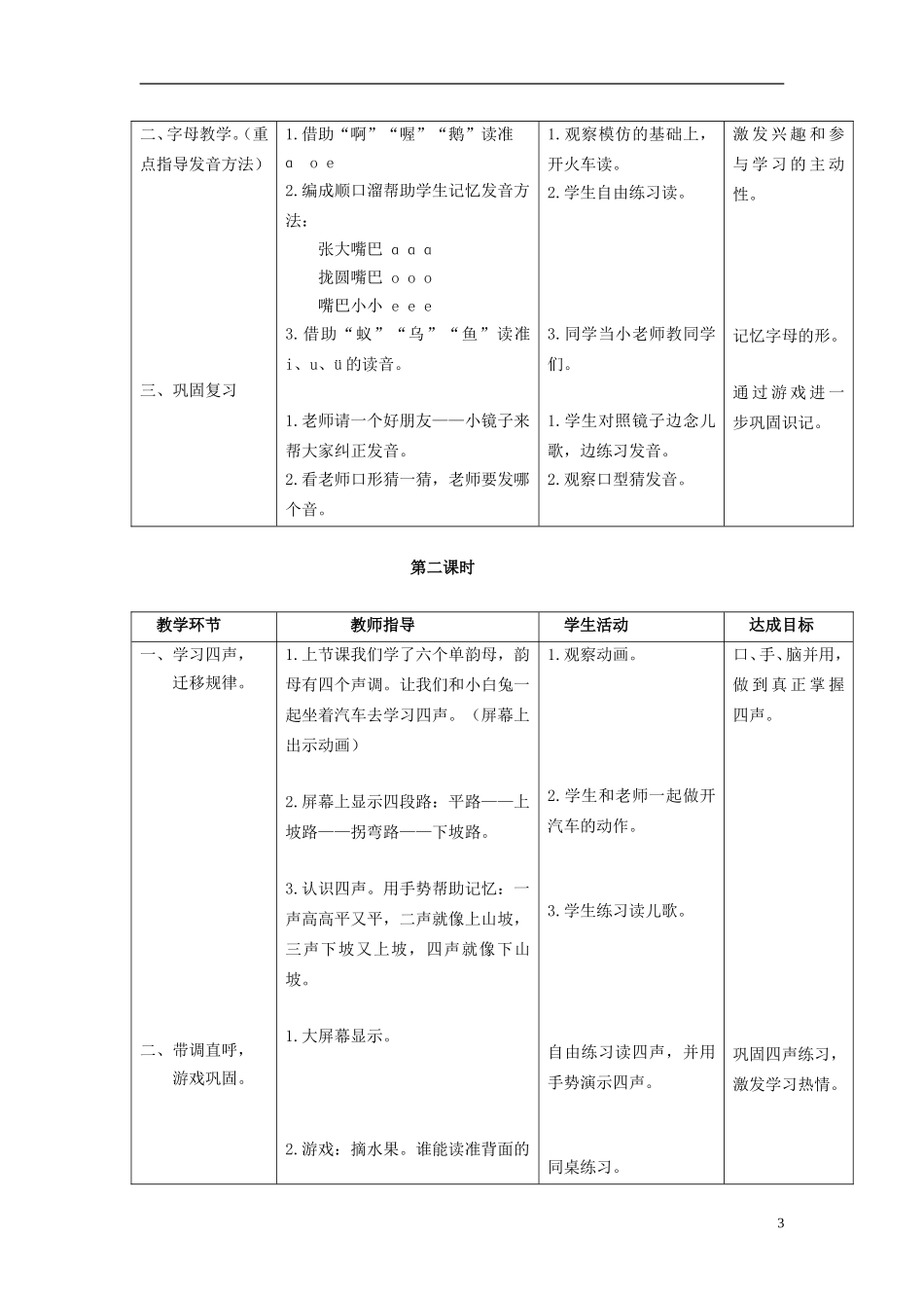 秋一年级语文上册 第2单元 汉字家园一（ɑ o e i u ü）教学设计8 长春版-长春版小学一年级上册语文教案_第3页