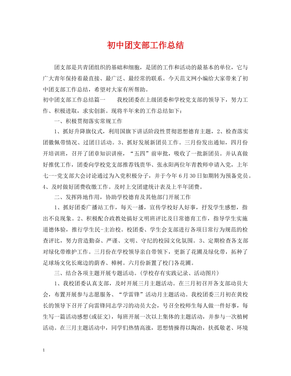 初中团支部工作总结 _第1页