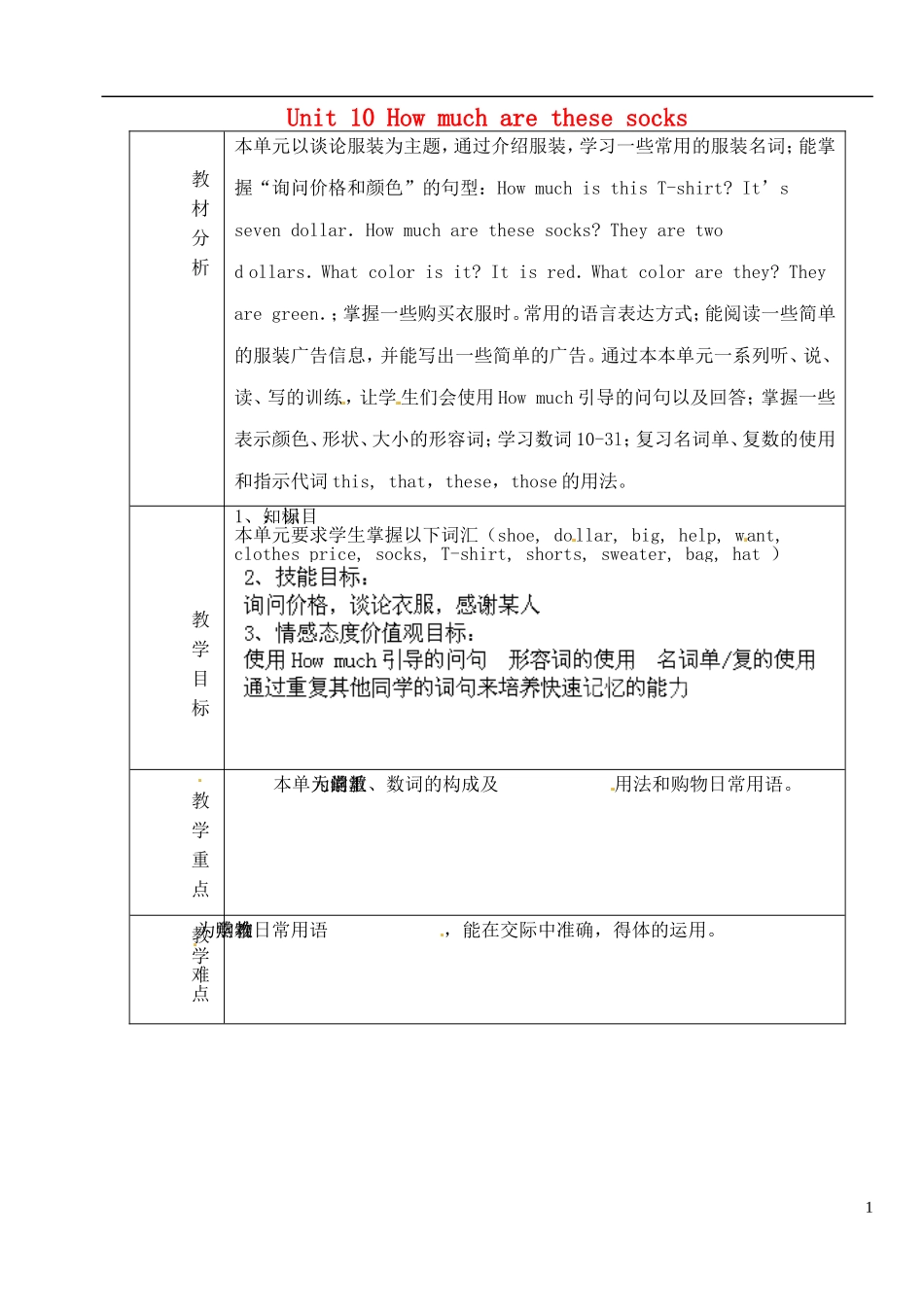 山东省淄博市临淄区第八中学六年级英语上册 Unit 10 How much are these socks单元教学设计 鲁教版五四制_第1页
