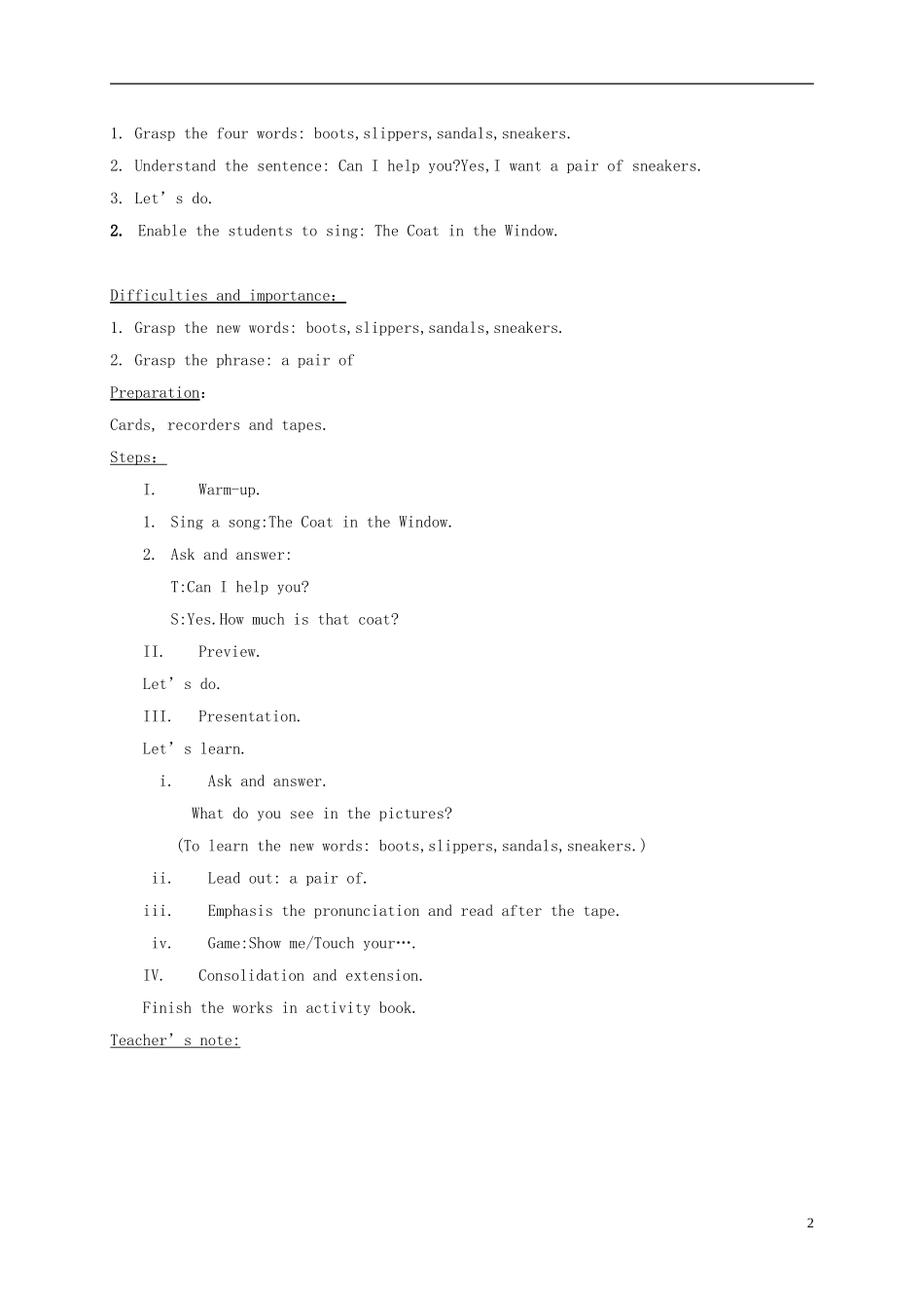 四年级英语下册 unit5 lesson3-4教案 人教pep_第2页