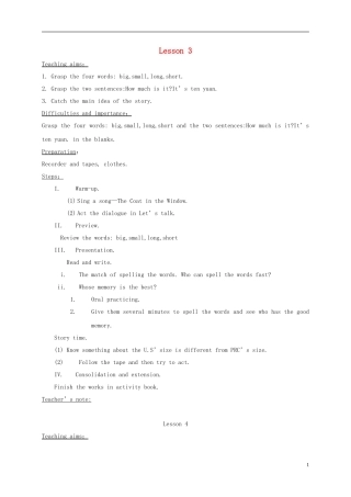 四年级英语下册 unit5 lesson3-4教案 人教pep