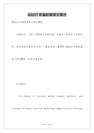 2024IT市场经理英文简历