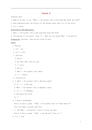 四年级英语下册 unit4 lesson5教案 人教pep