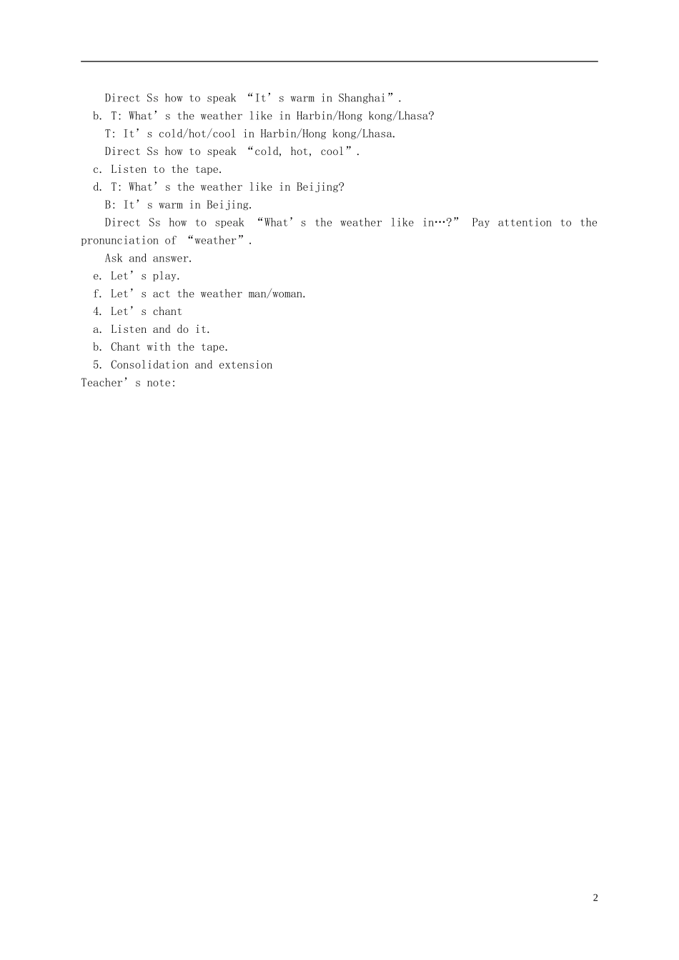 四年级英语下册 unit4 lesson1教案 人教pep_第2页