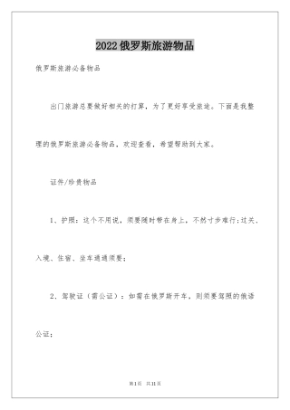2024俄罗斯旅游物品