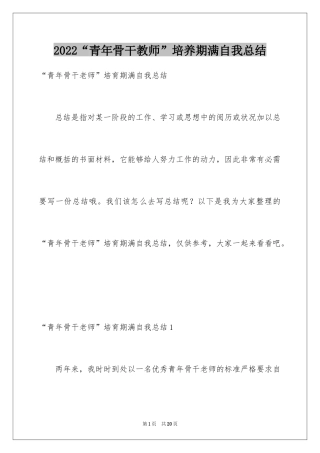 2024“青年骨干教师”培养期满自我总结