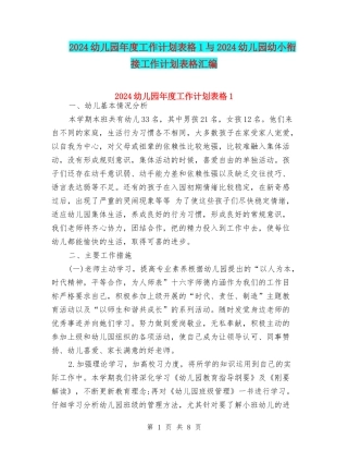 2024幼儿园年度工作计划表格1与2024幼儿园幼小衔接工作计划表格汇编