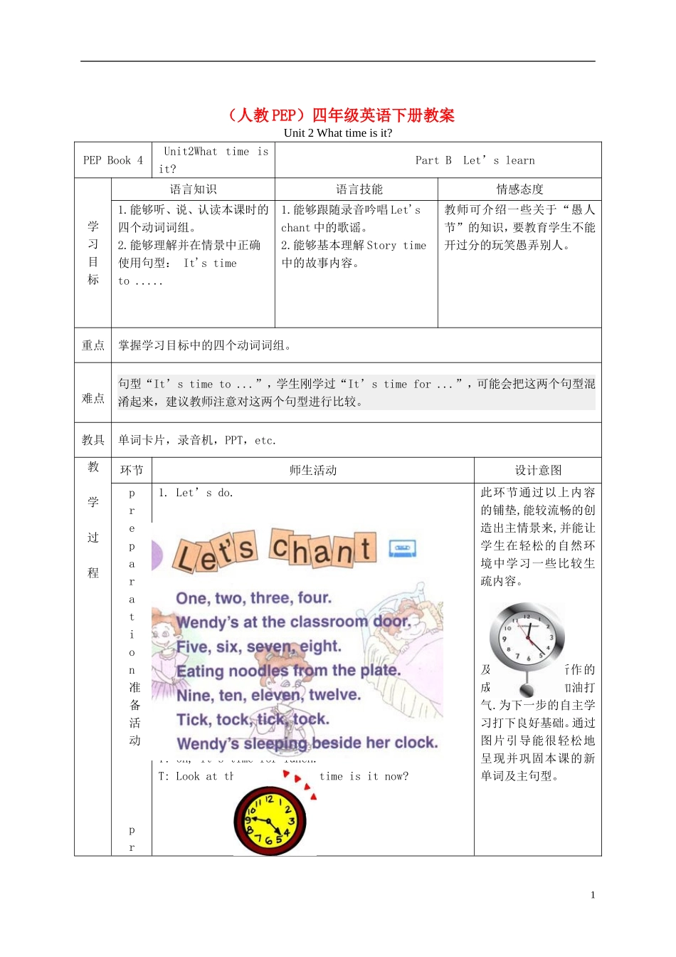 四年级英语下册 Unit 2(18) Part B learn教案 人教PEP_第1页