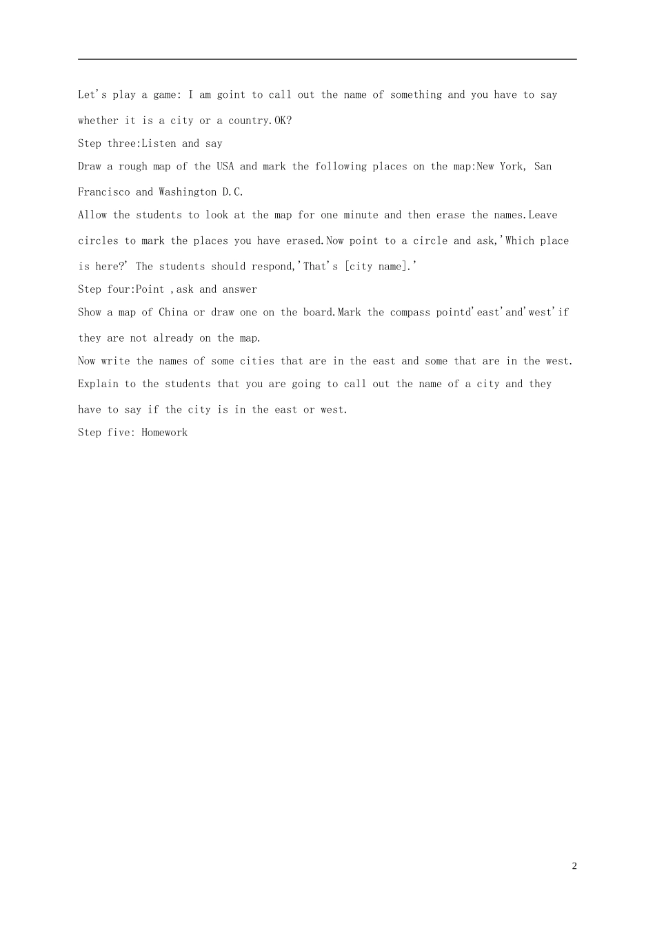 四年级英语下册 MODULE7 unit1教案 外研版_第2页