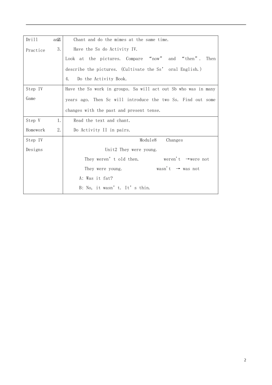 四年级英语下册 MODULE8 unit2(1)教案 外研版_第2页