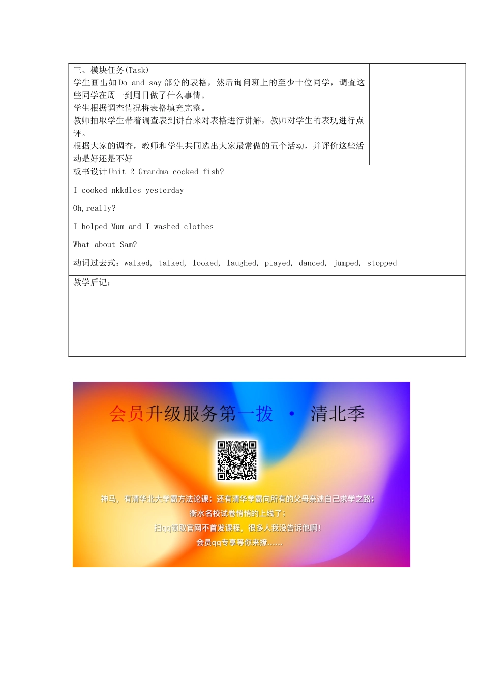 四年级英语下册 Module7 Unit 2 Grandma cooked fish教案 外研版（三起）-外研版小学四年级下册英语教案_第2页