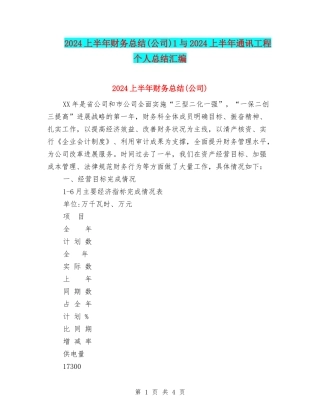 2024上半年财务总结1与2024上半年通讯工程个人总结汇编