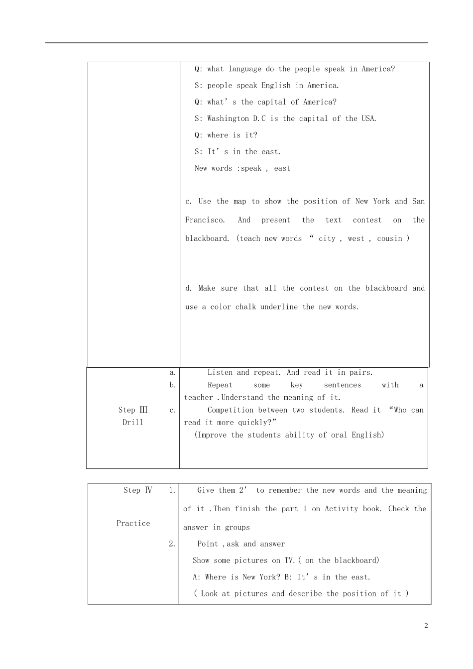 四年级英语下册 MODULE7 unit1(1)教案 外研版_第2页