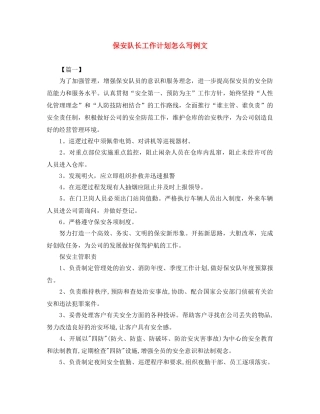 保安队长工作计划怎么写例文 