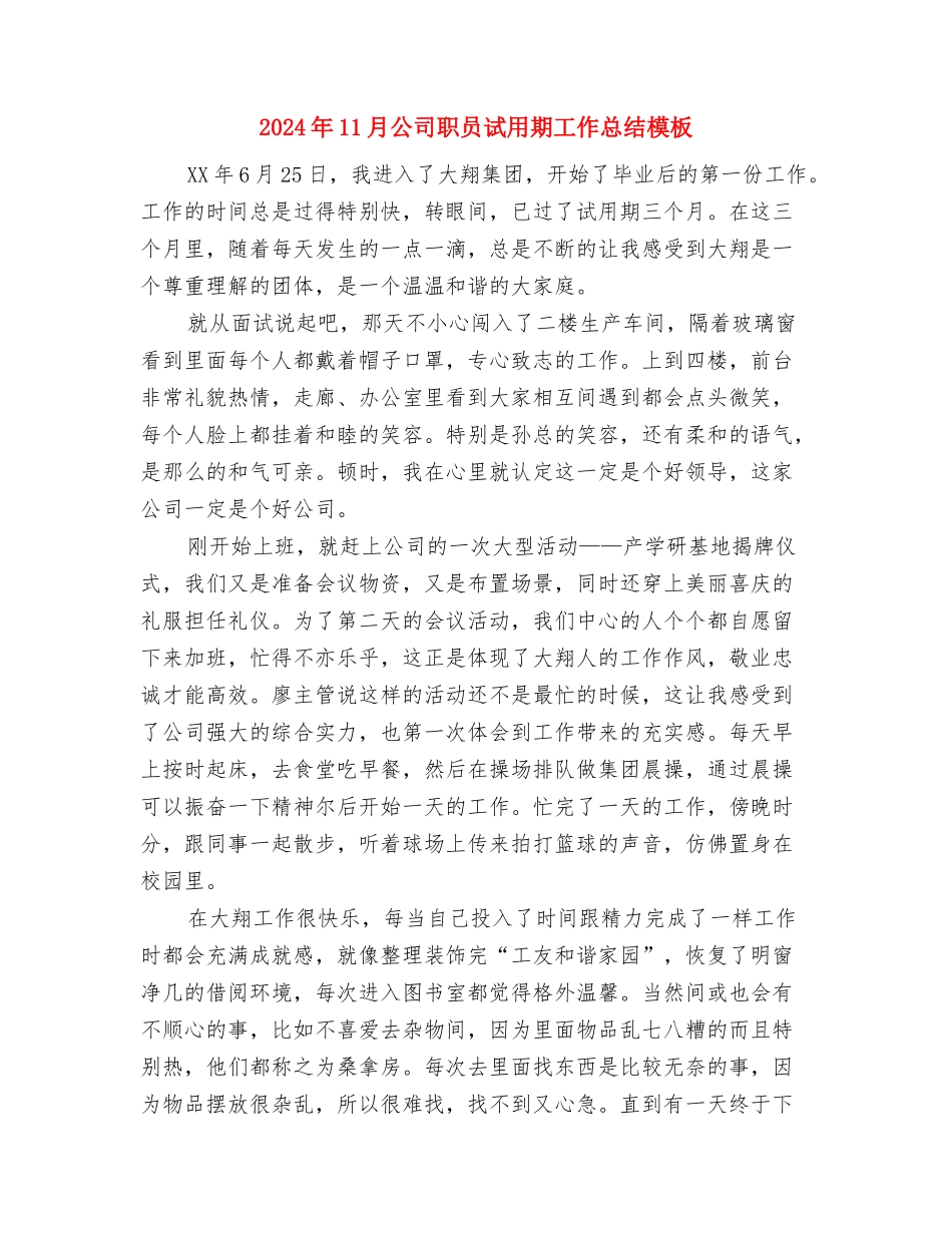 2024年11月公司职员年终工作总结与2024年11月公司职员试用期工作总结模板汇编_第3页