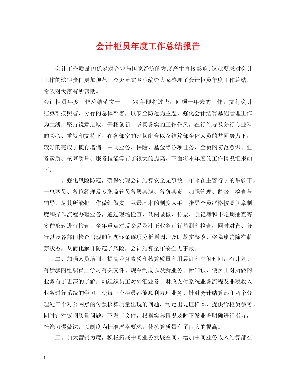 会计柜员年度工作总结报告 _第1页