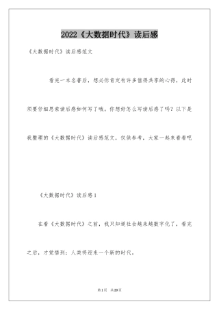2024《大数据时代》读后感