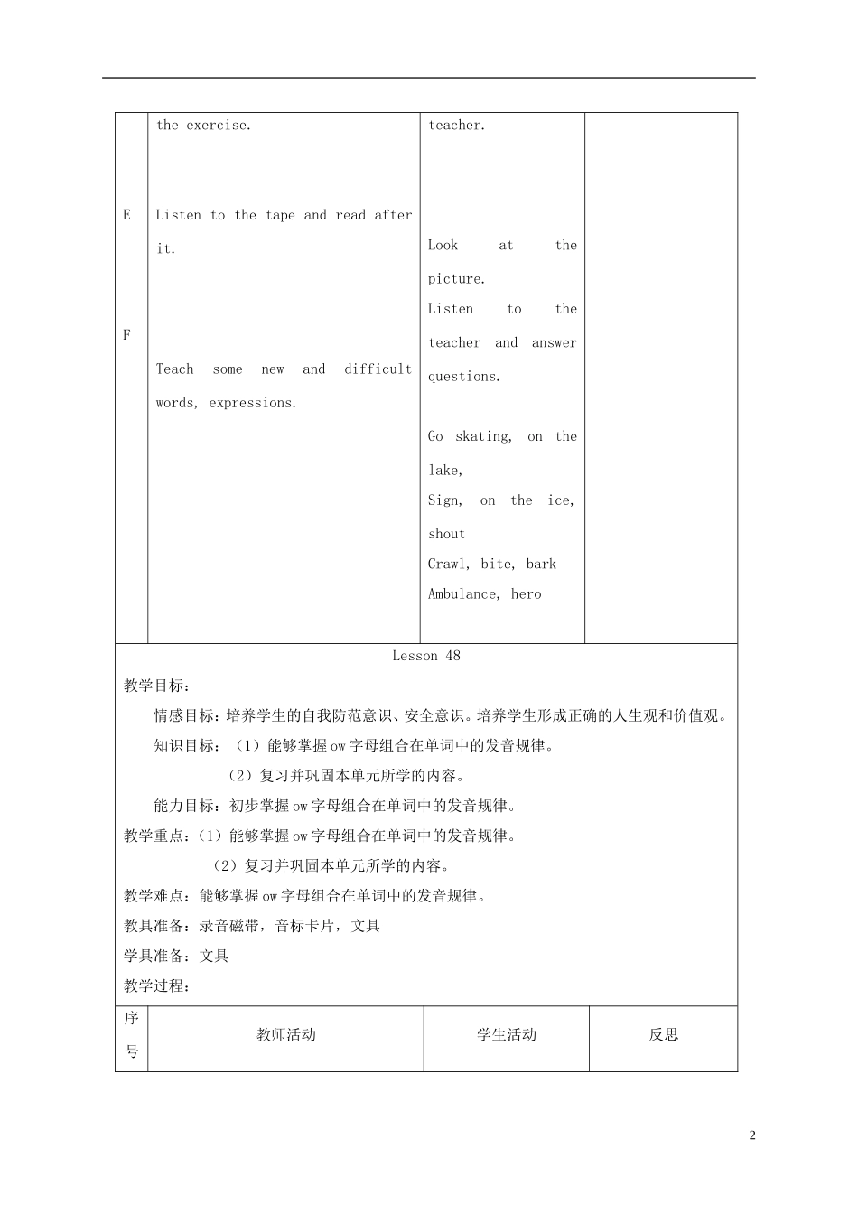 四年级英语上册 unit8 Lesson47-48教案1 人教新起点_第2页