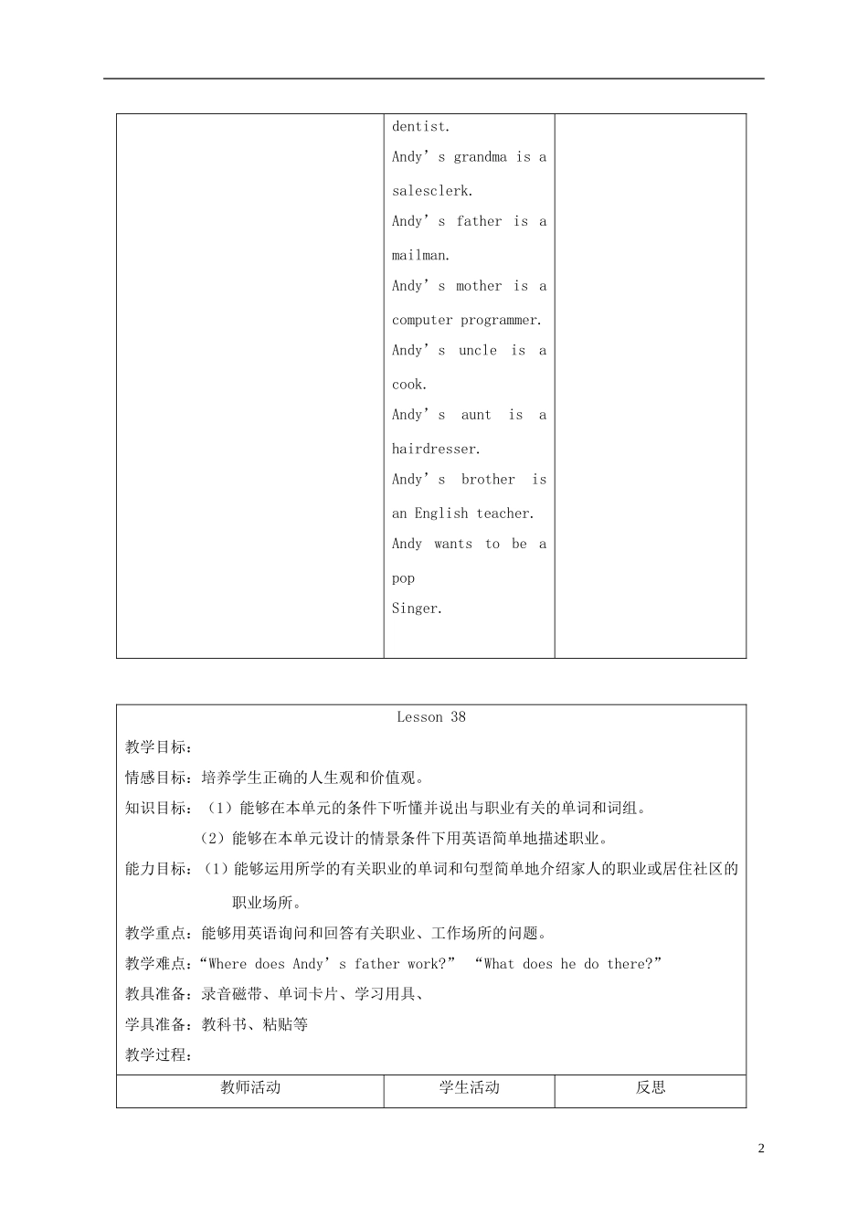 四年级英语上册 unit7 Lesson37-38教案 人教新起点_第2页