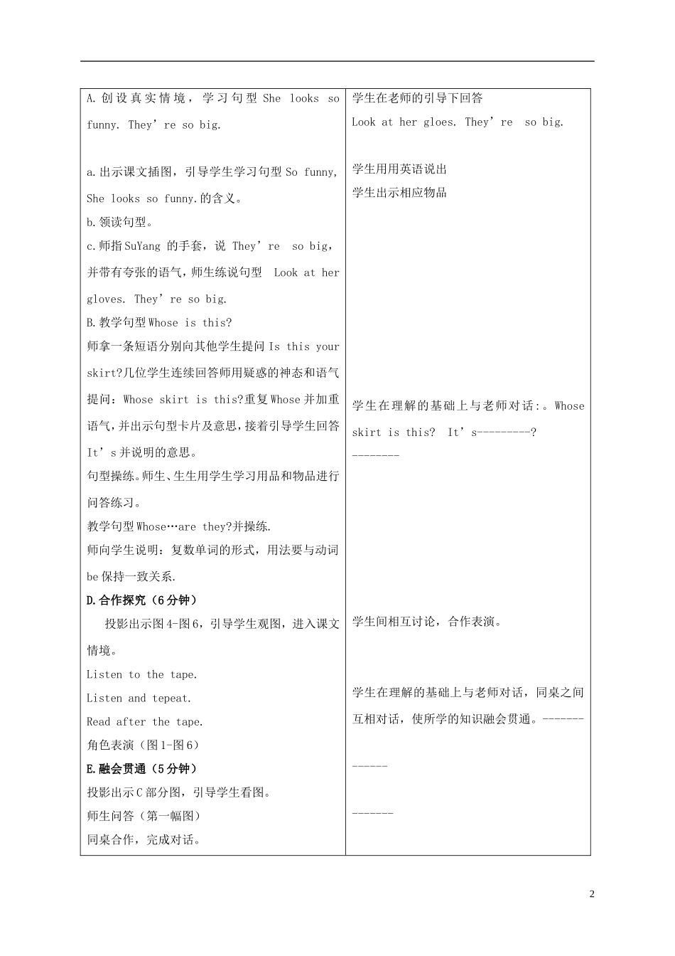 四年级英语上册 Unit6 period2教案 苏教牛津版_第2页