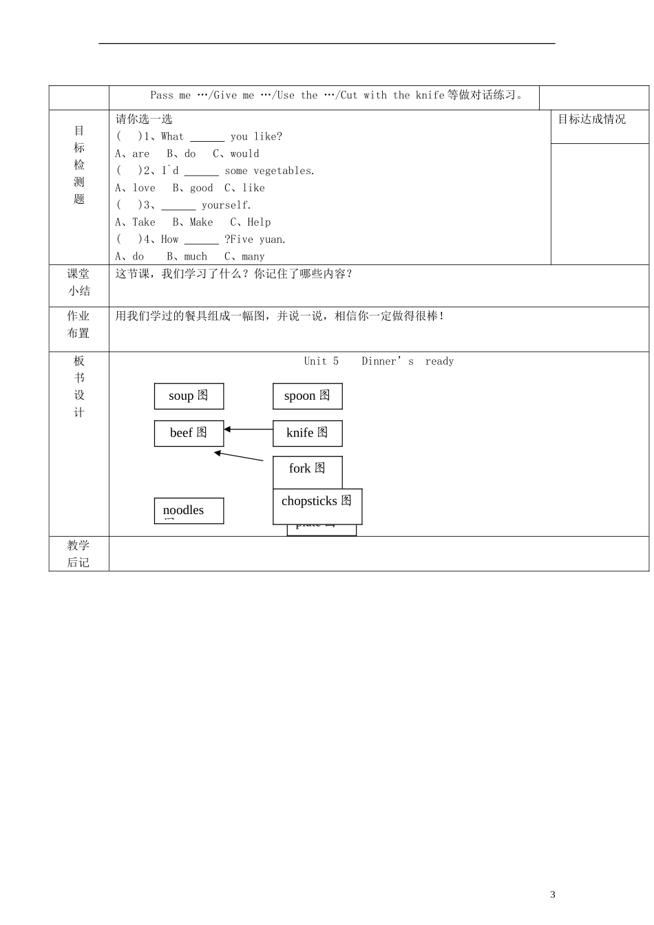 四年级英语上册 Unit5 第四课时教案 人教PEP（标准版）_第3页
