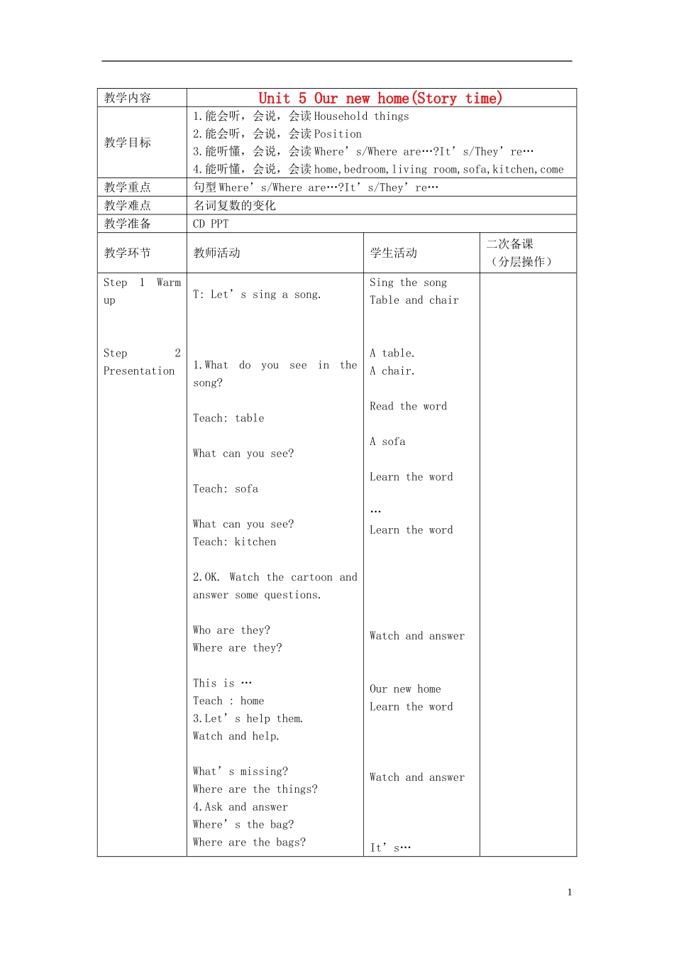 四年级英语上册 Unit5 第一课时教案 牛津译林版_第1页