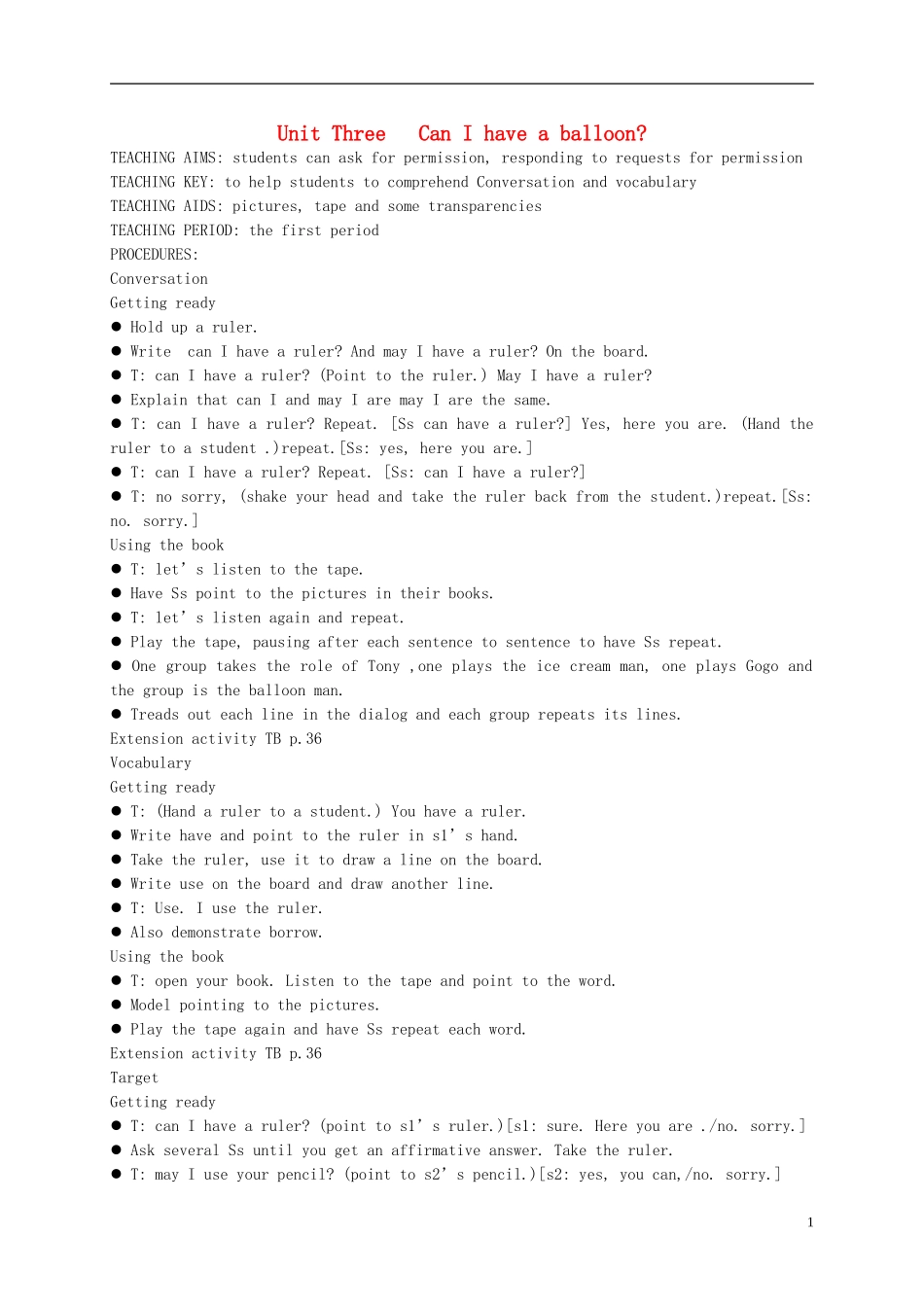 四年级英语上册 Unit3(1)教案 广东版开心_第1页