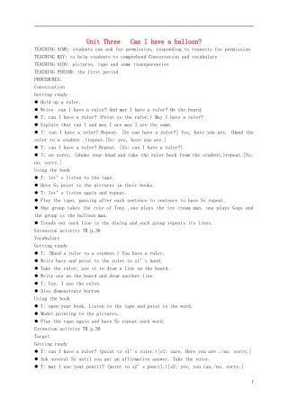 四年级英语上册 Unit3(1)教案 广东版开心