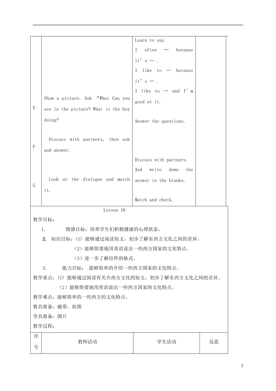 四年级英语上册 unit3 Lesson15-16教案 人教新起点_第2页
