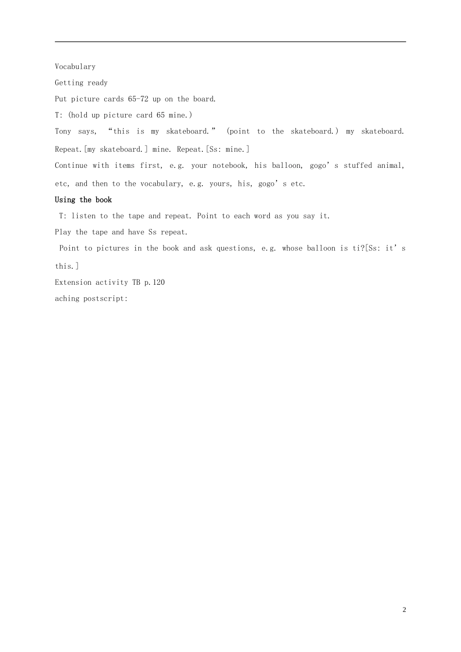 四年级英语上册 Unit11(1)教案 广东版开心_第2页