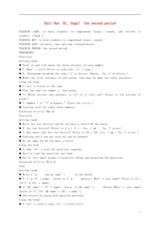 四年级英语上册 Unit1(2)教案 广东版开心