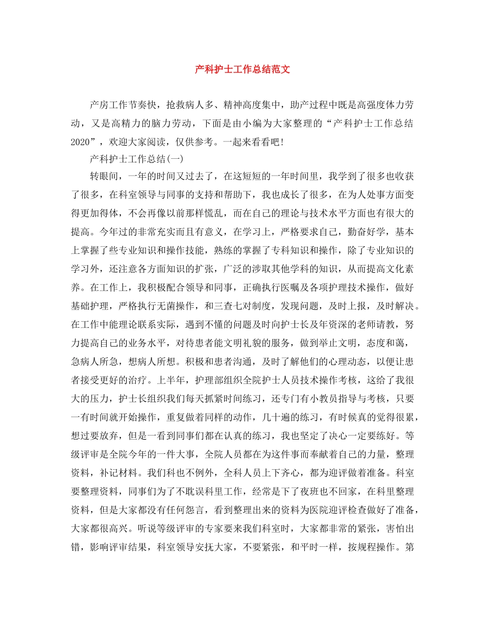 产科护士工作总结范文 _第1页