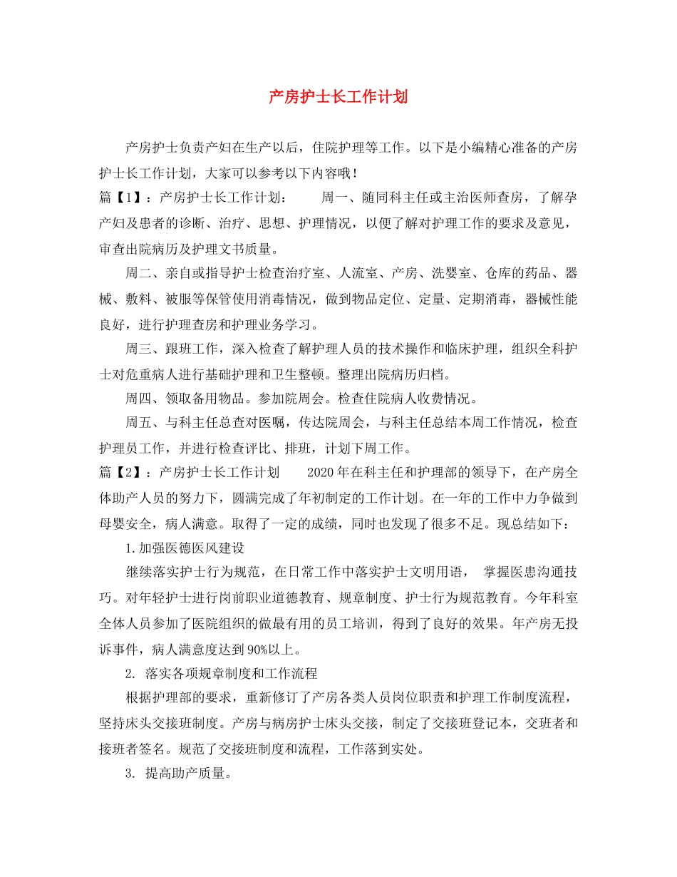 产房护士长工作计划 _第1页