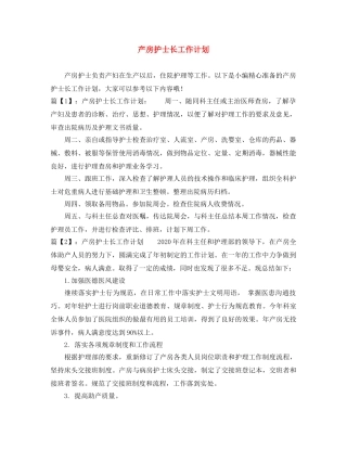 产房护士长工作计划 
