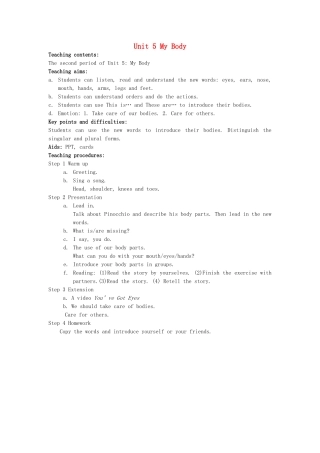 四年级英语上册 Unit 5 My Body教案 广东版开心-广东版小学四年级上册英语教案